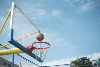 Low angle view of basketball hoop against sky