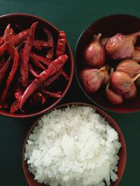 High angle view of vegetables in bowl on table