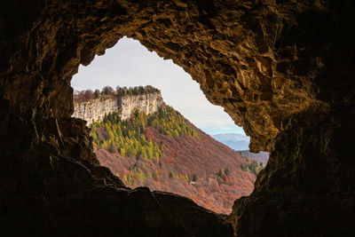 Panoramic view of the mountains from the opening in the rock
