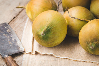 High angle view of apples on table