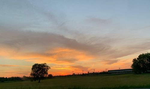 Scenic view of field against sky during sunset