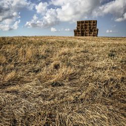 Scenic view of field against cloudy sky