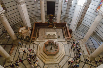 High angle view of people in historic building