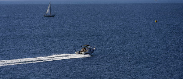 A speedboat on the sea at falmouth in cornwall, uk