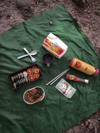 High angle view of food on table