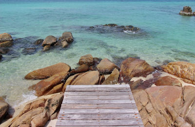 High angle view of rocks on beach