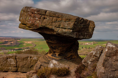 Rock formation on land against sky