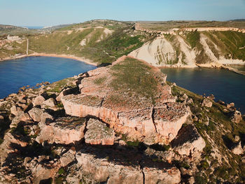 High angle view of rocks in water