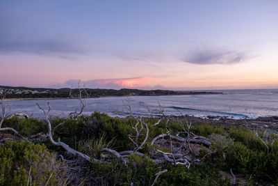 Scenic view of sea against sky during sunset