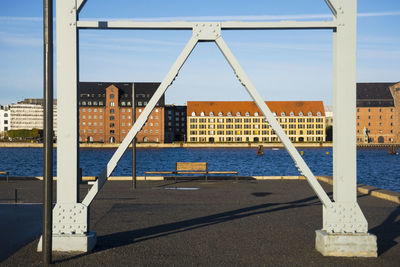 Riverfront cityscape in copenhagen city