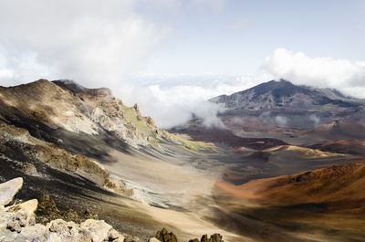 Panoramic view of volcanic landscape against sky