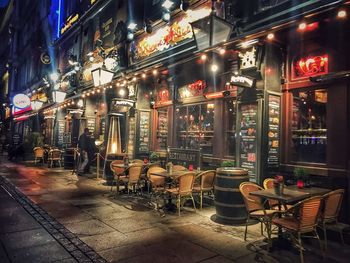 Illuminated restaurant at night