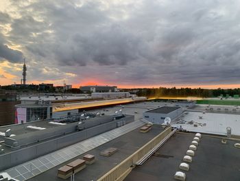 High angle view of airport at sunset