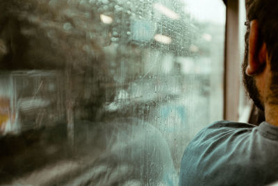 Close-up of wet window in rainy season