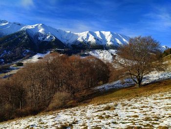 Scenic view of snowcapped mountains against sky