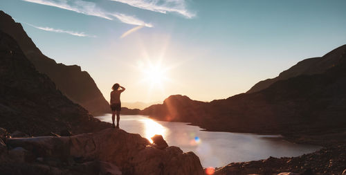 Scenic view of mountains against sky during sunset