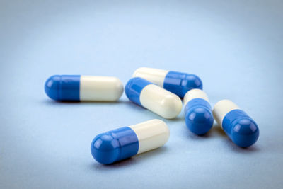 Close-up of blue objects on table