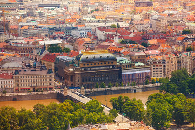 High angle view of buildings in town