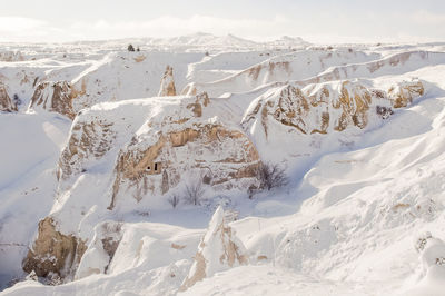 Scenic view of snow covered mountains