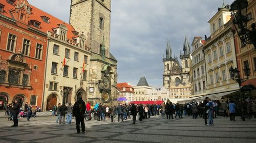 Tourists in front of building