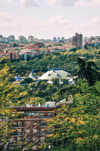 High angle view of townscape against sky