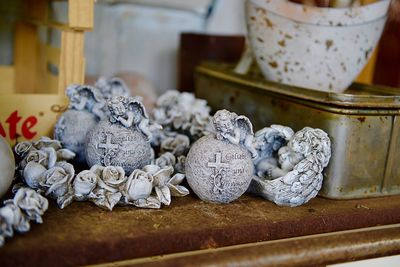 Close-up of decorations on table