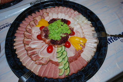High angle view of food in plate