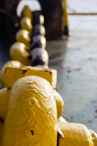 Close up of towing chain or anchor on a construction work barge