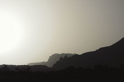 Scenic view of silhouette mountains against clear sky