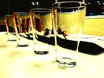 Close-up of beer in glass on table