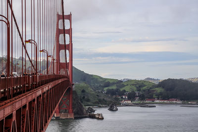 Golden gate bridge over sea against sky