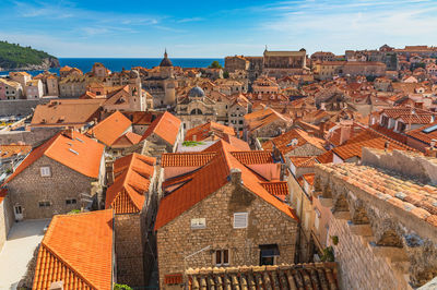 High angle view of buildings in city