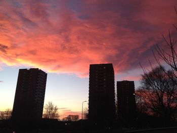 Silhouette of building against dramatic sky