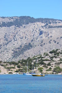 Scenic view of sea against clear blue sky