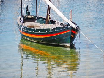 Fishing boat sailing in lake