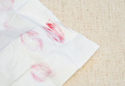 High angle view of paper on table at home