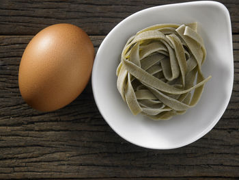 Close-up of tagliatelle pasta on table