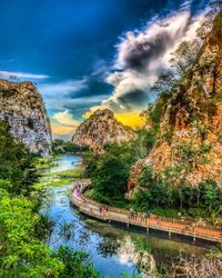 Scenic view of river passing through mountains