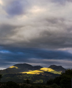 Scenic view of mountains against cloudy sky