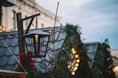 Retro street lamp and christmas decorations