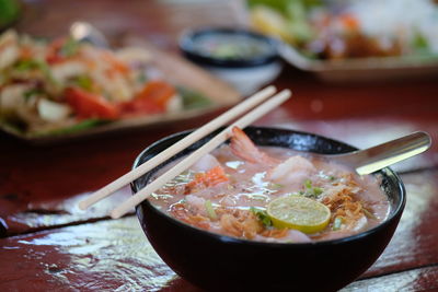 Close-up of food in bowl on table