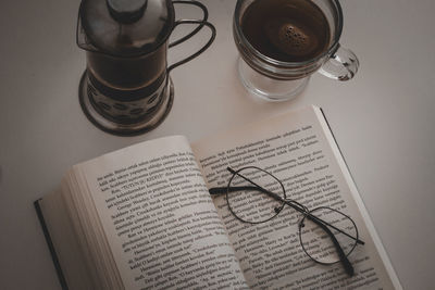 High angle view of coffee on table