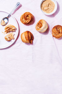 High angle view of breakfast on table