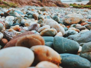 Surface level of pebbles at beach