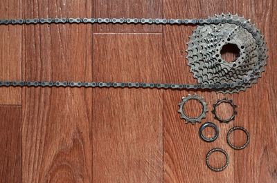 Bicycle gear and chain on table