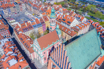 High angle view of buildings in city