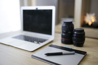 Close-up of laptop on table