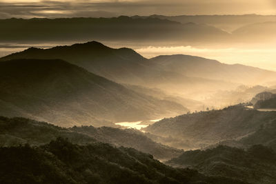 Scenic view of mountains during sunset