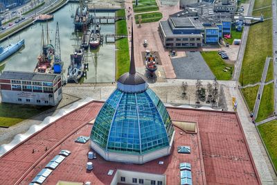 High angle view of buildings in city