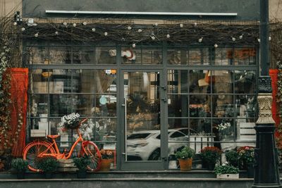 Reflection of building on glass window